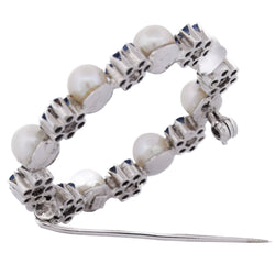 Broche Épingle en or blanc, perles et saphirs - Castafiore