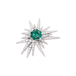 Broche Épingle en or blanc, platine, émeraude et diamants - Castafiore