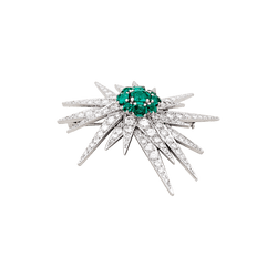 Broche Épingle en or blanc, platine, émeraude et diamants - Castafiore