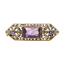 Broche Épingle en or jaune, argent et améthystes - Castafiore