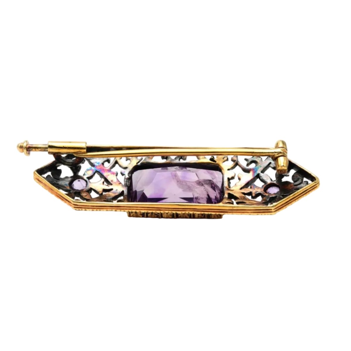Broche Épingle en or jaune, argent et améthystes - Castafiore