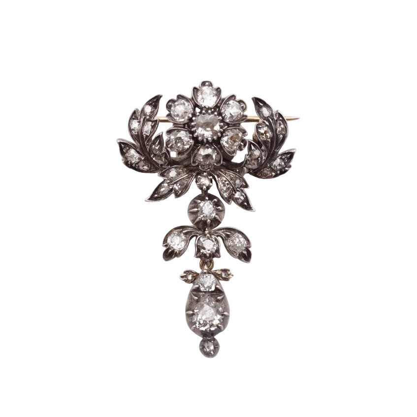 Broche Épingle en or jaune, argent et diamants - Castafiore