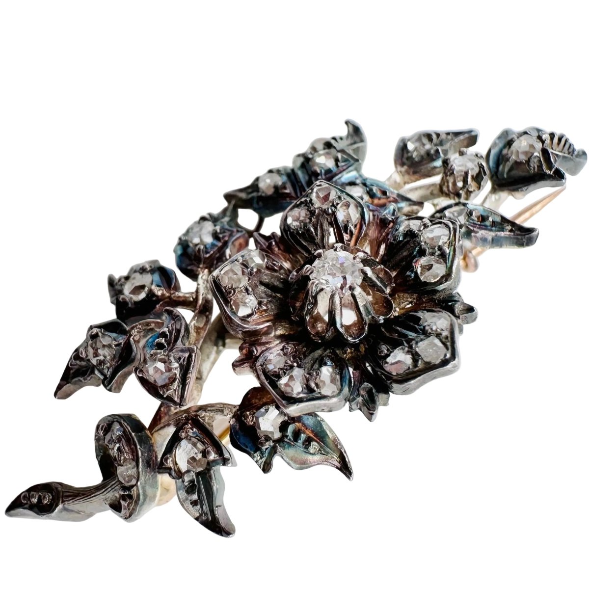 Broche Épingle en or jaune, argent et diamants - Castafiore