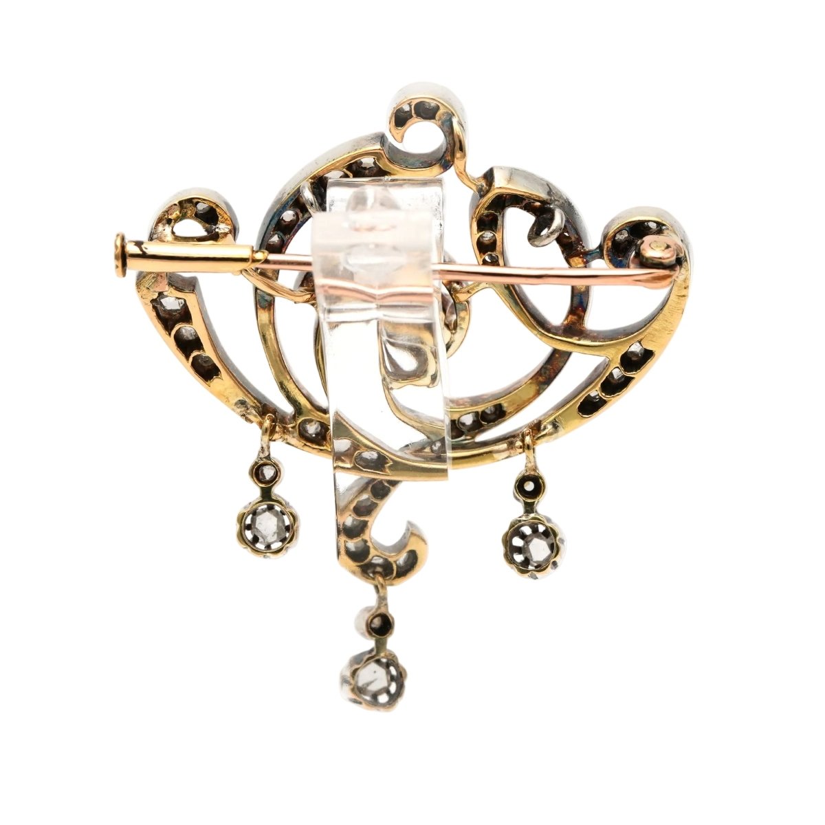 Broche Épingle en or jaune, argent et diamants - Castafiore