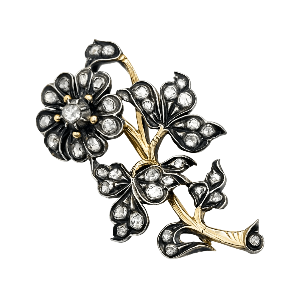 Broche Épingle en or jaune, argent et diamants - Castafiore