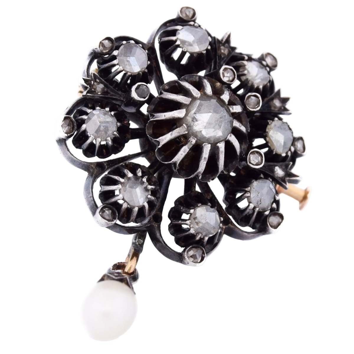 Broche Épingle en or jaune, argent, perle et diamants - Castafiore