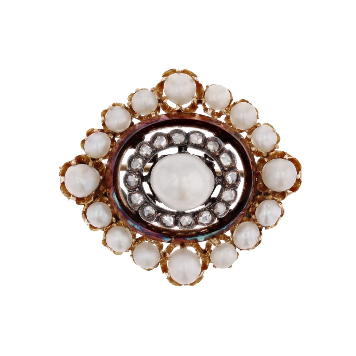 Broche Épingle en or jaune, argent, perles et diamants - Castafiore