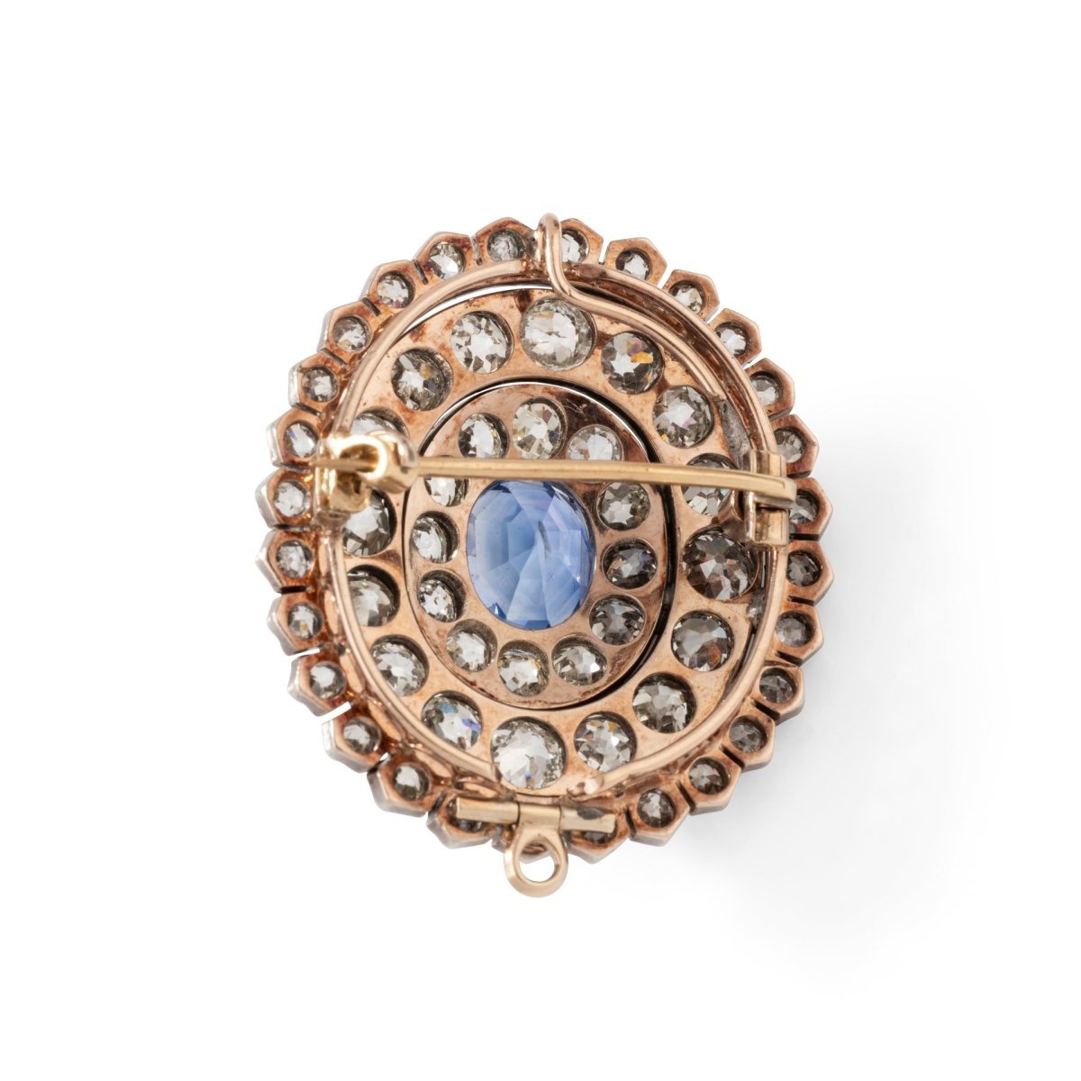 Broche Épingle en or jaune, argent, saphir et diamants - Castafiore