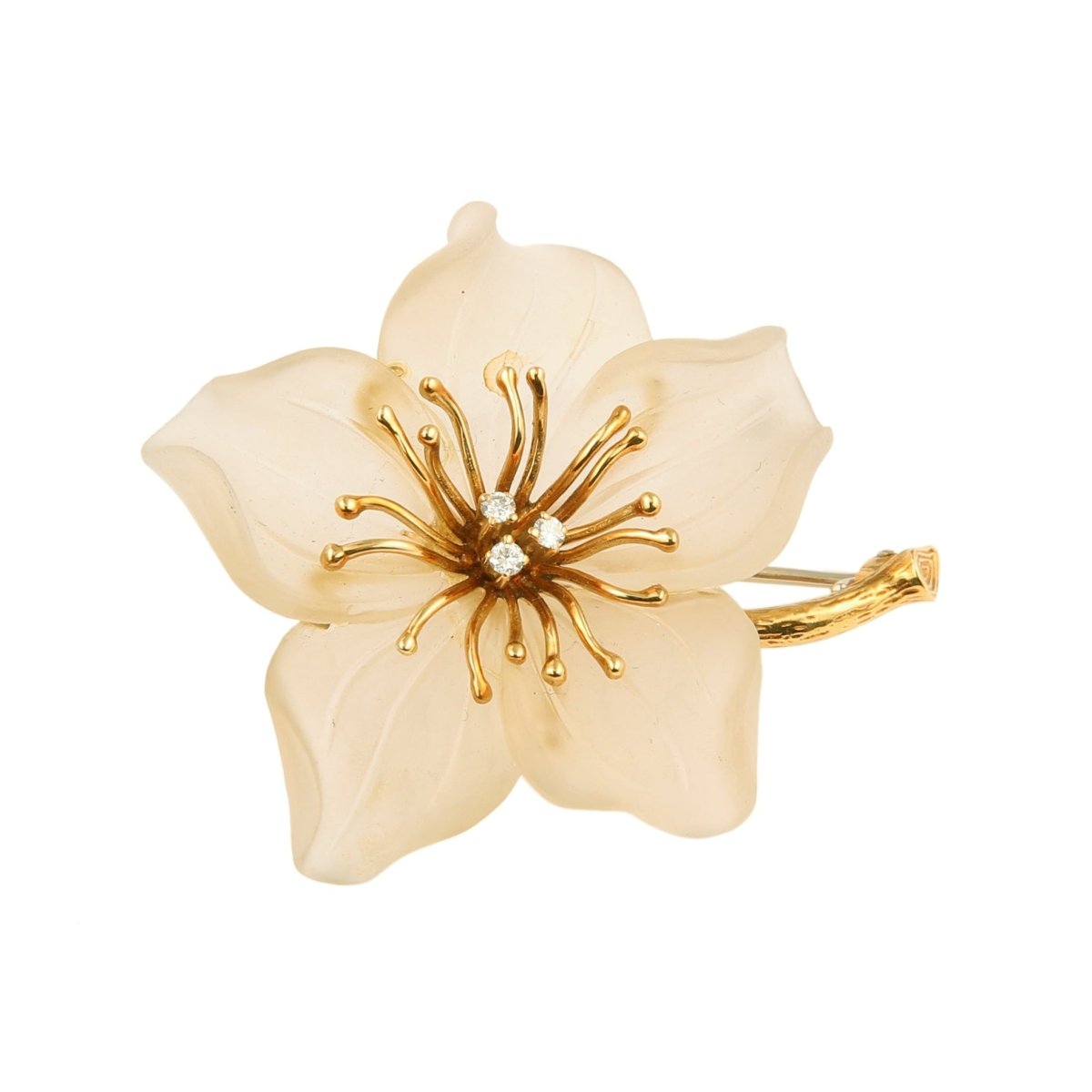 Broche Épingle en or jaune, cristal de roche et diamants - Castafiore