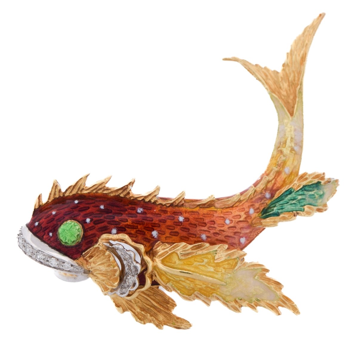 Broche Épingle en or jaune, émail et diamants - Castafiore