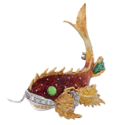 Broche Épingle en or jaune, émail et diamants - Castafiore
