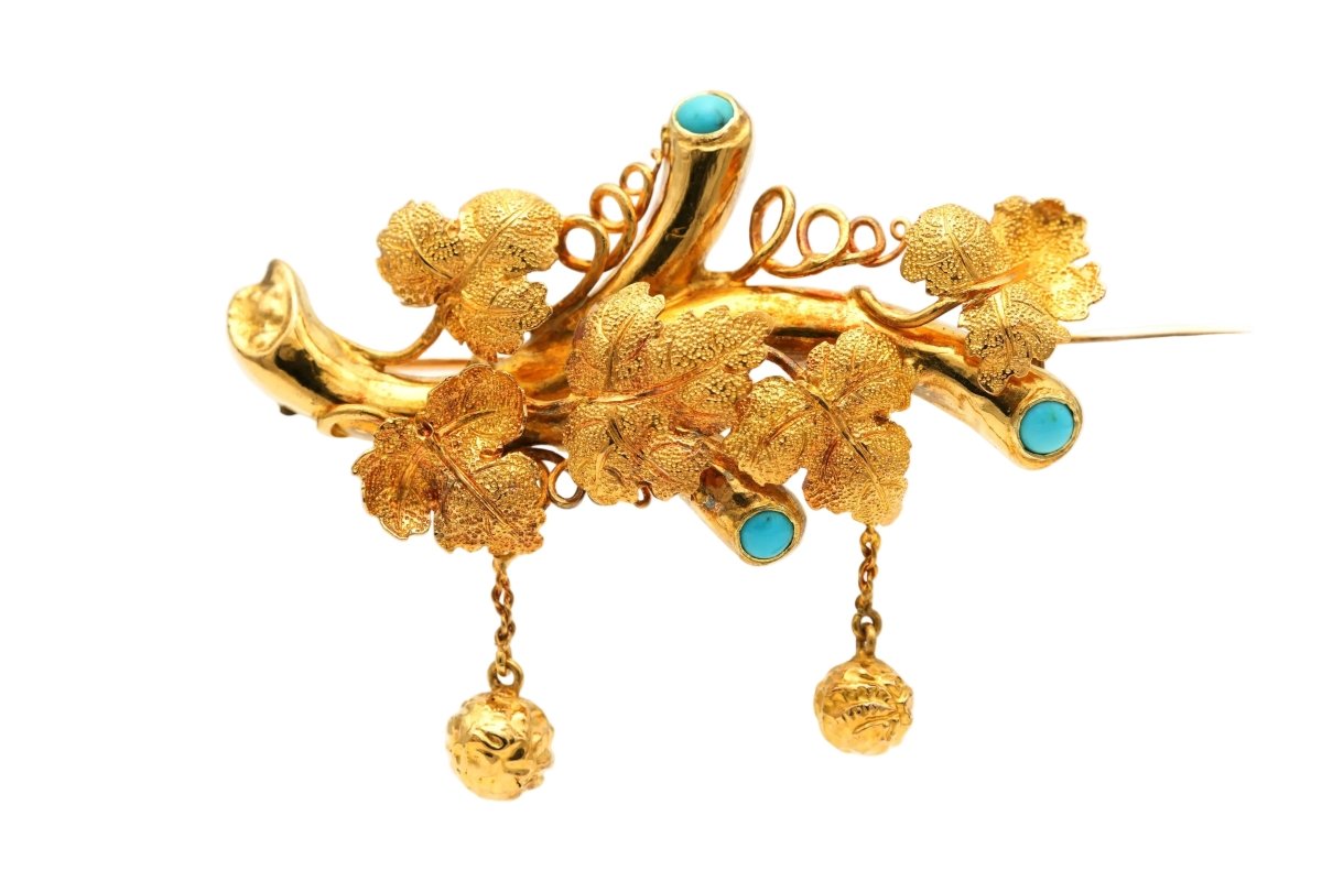 Broche Épingle en or jaune et turquoises - Castafiore