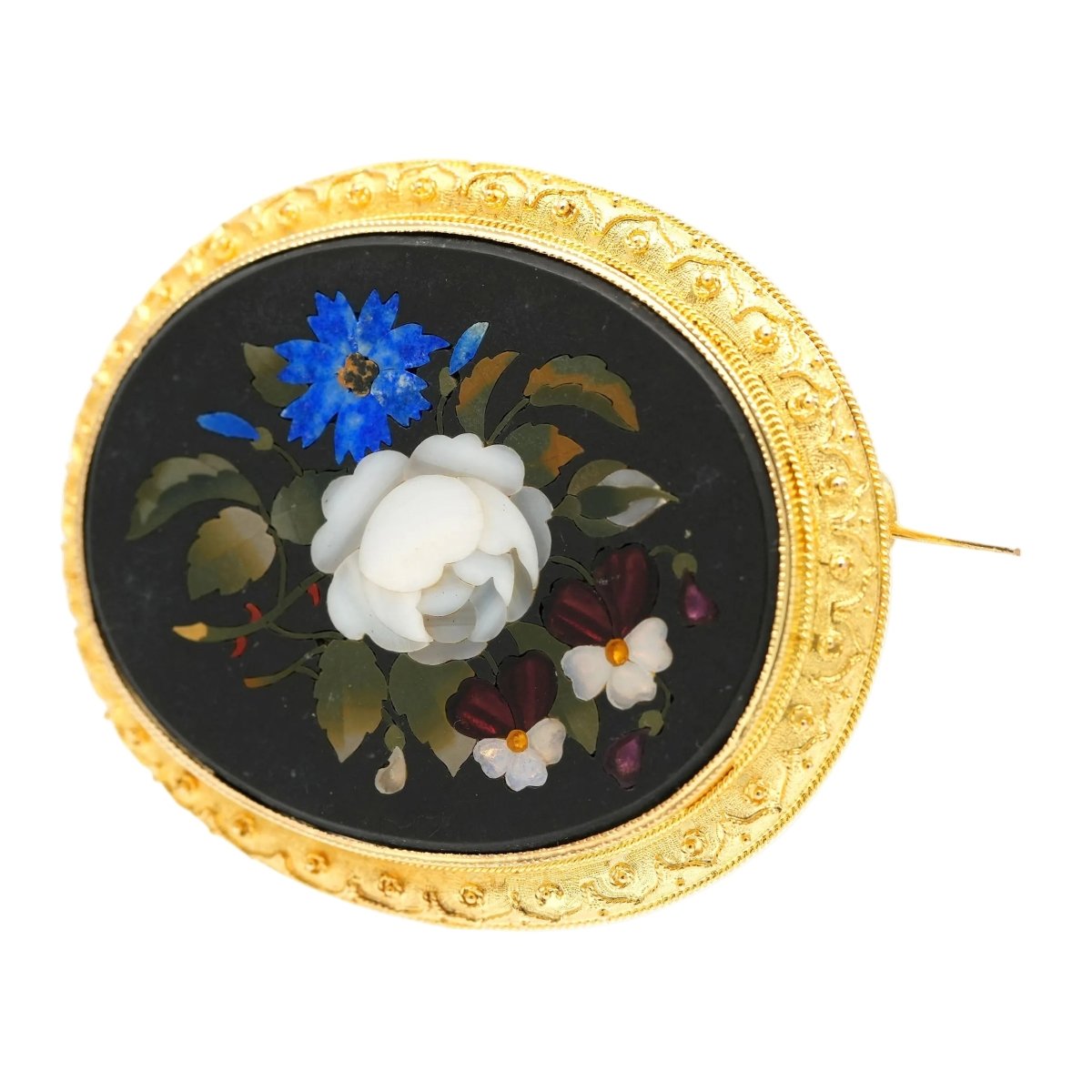 Broche Épingle en or jaune, jaspe, lapis-lazuli, nacre et opale - Castafiore