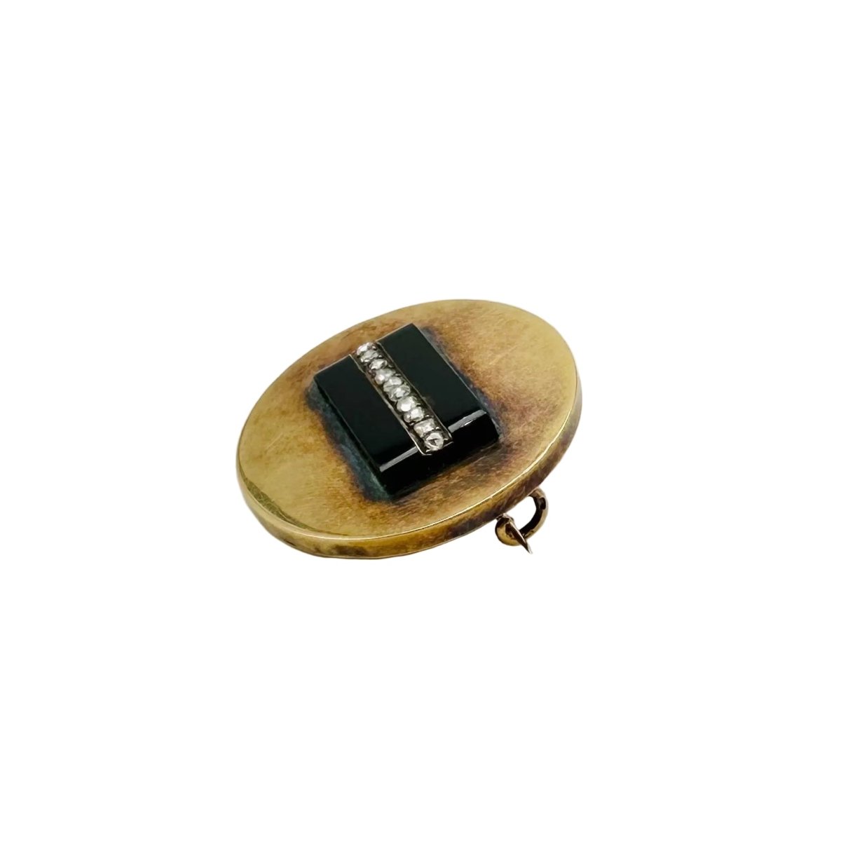 Broche Epingle en or jaune, onyx et diamants - Castafiore