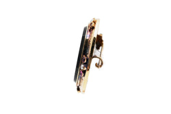 Broche Épingle en or jaune, onyx, perles et rubis - Castafiore