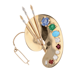 Broche Épingle en or jaune, or rose, platine, saphir, émeraude, turquoise, grenats, perle et diamants - Castafiore