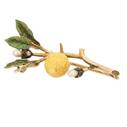 Broche Épingle en or jaune, perles et émail - Castafiore