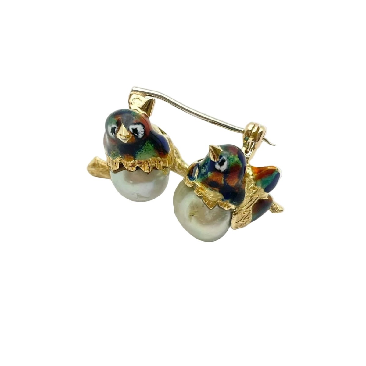 Broche Épingle en or jaune, perles et émail - Castafiore