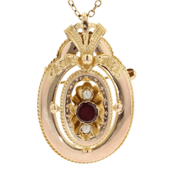 Broche Épingle en or jaune, perles et grenat - Castafiore