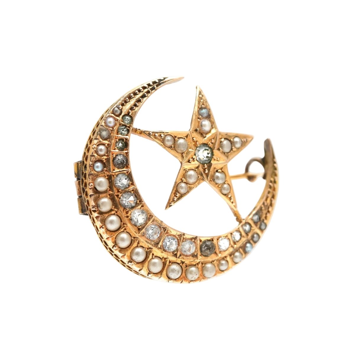 Broche Épingle en or jaune, perles et strass - Castafiore