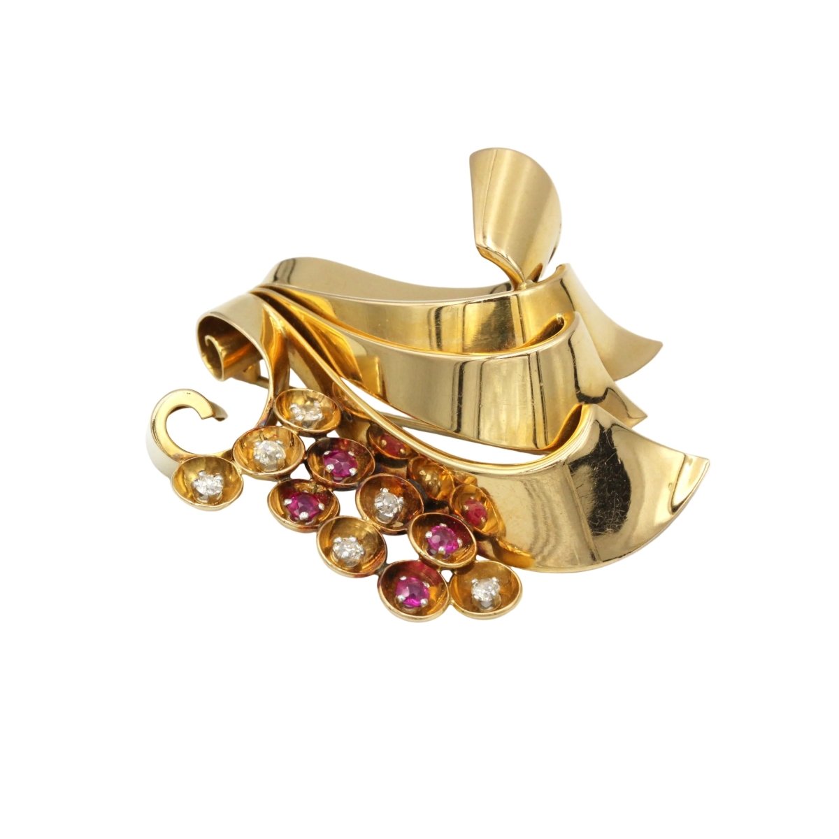 Broche Épingle en or jaune, platine, rubis et diamants - Castafiore