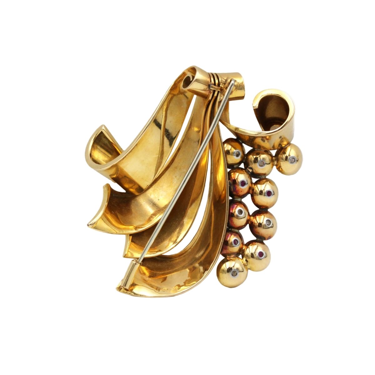 Broche Épingle en or jaune, platine, rubis et diamants - Castafiore