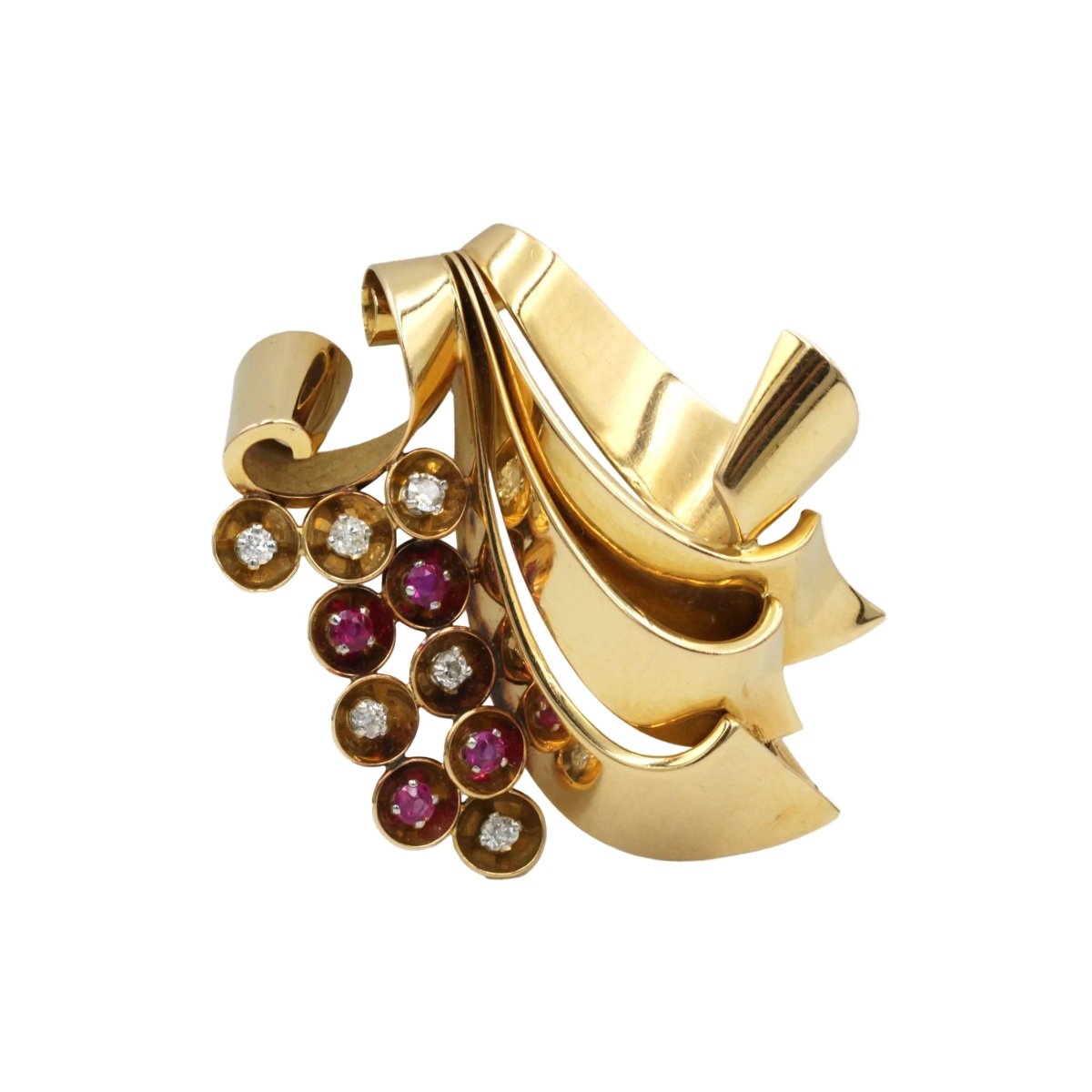 Broche Épingle en or jaune, platine, rubis et diamants - Castafiore