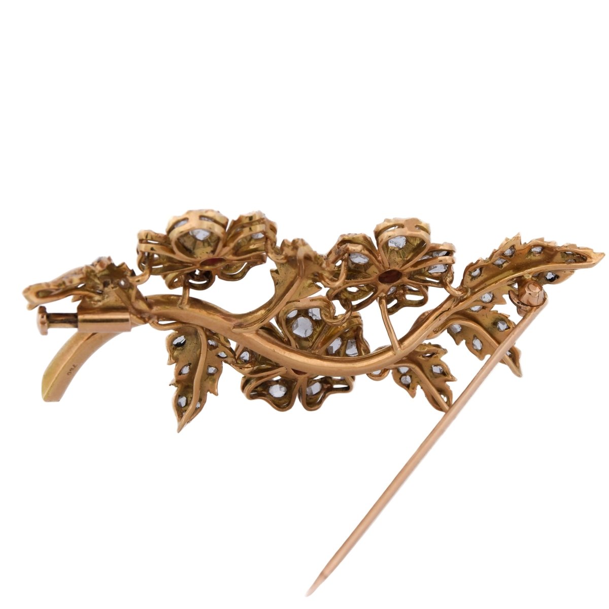 Broche Épingle en or jaune, rubis et diamants - Castafiore