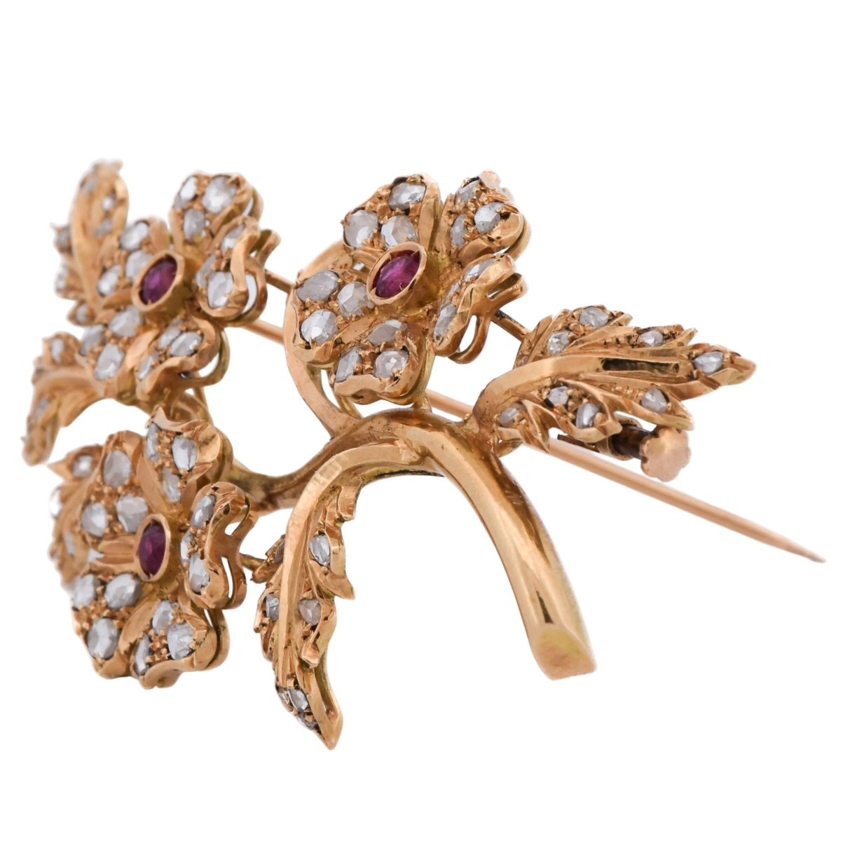 Broche Épingle en or jaune, rubis et diamants - Castafiore