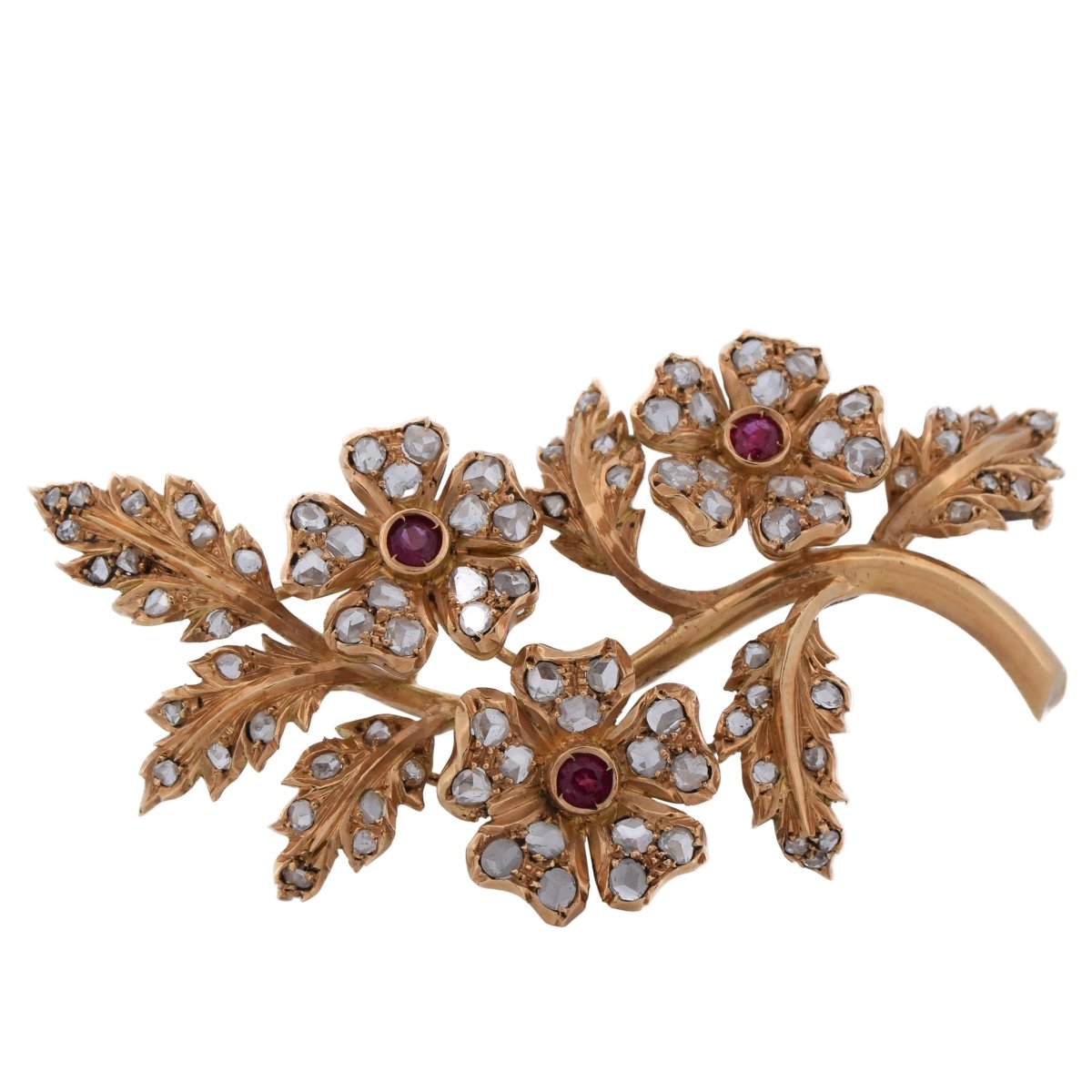 Broche Épingle en or jaune, rubis et diamants - Castafiore