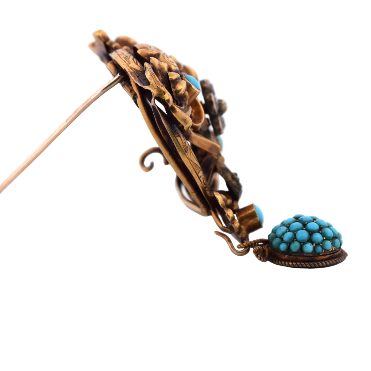 Broche Épingle en or jaune, turquoise et diamants - Castafiore