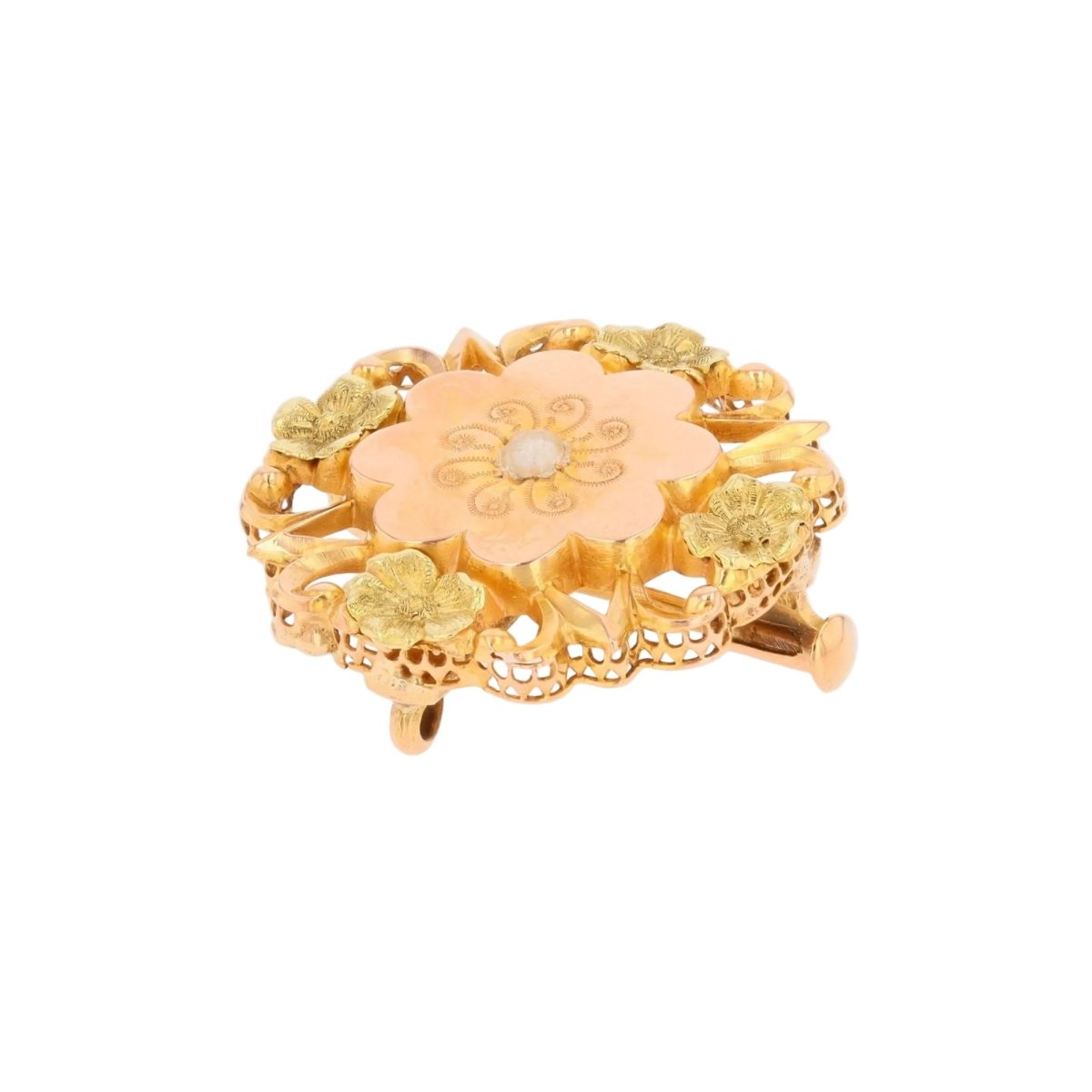 Broche Épingle en or rose, or vert et perles - Castafiore