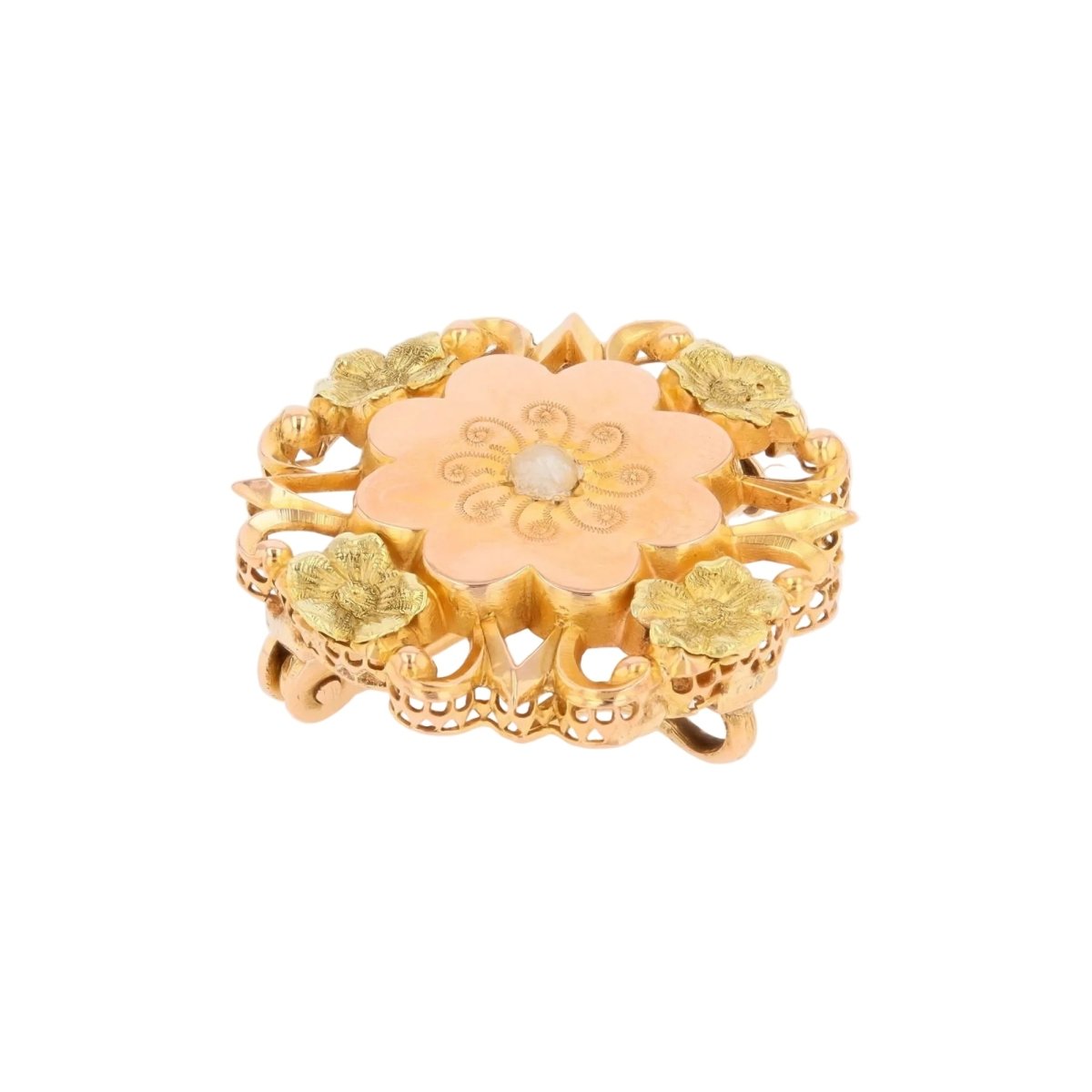 Broche Épingle en or rose, or vert et perles - Castafiore