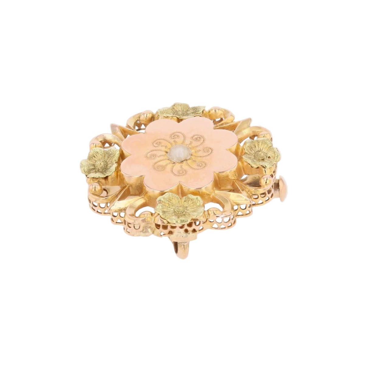 Broche Épingle en or rose, or vert et perles - Castafiore