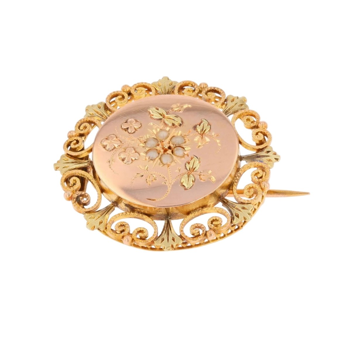 Broche Épingle en or rose, or vert et perles - Castafiore