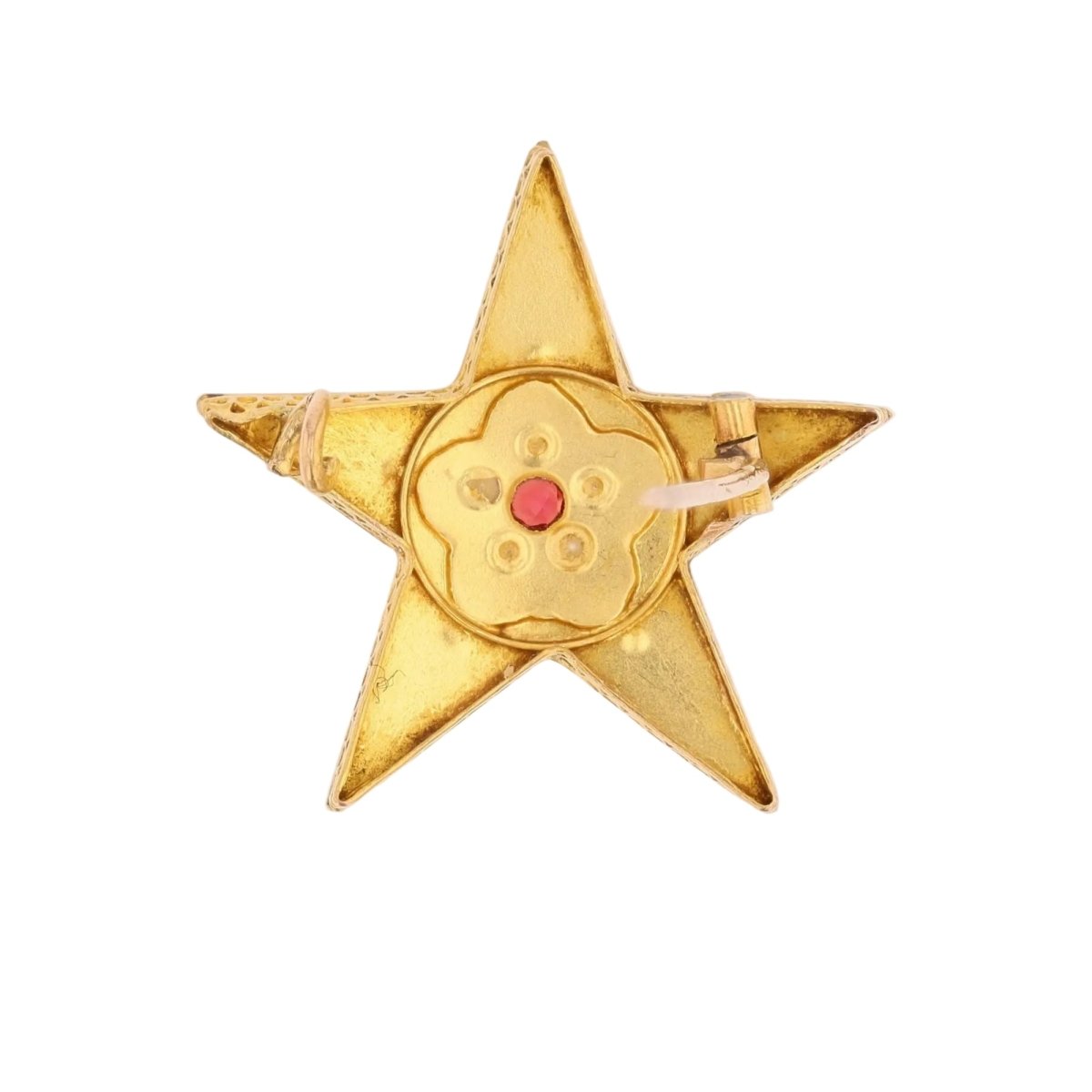 Broche Épingle en or rose, or vert, perle et grenat - Castafiore