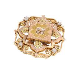 Broche Épingle en or rose, or vert, perles et diamants - Castafiore