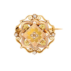 Broche Épingle en or rose, or vert, perles et diamants - Castafiore