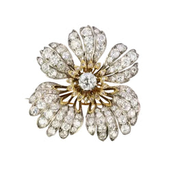 Broche fleur ancienne or argent diamants taille ancienne - Castafiore