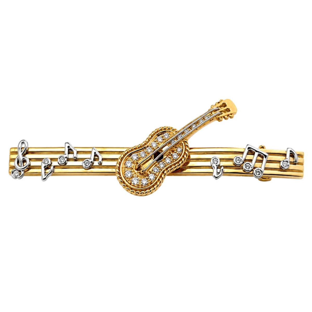 Broche Guitare en or blanc, or jaune et diamants - Castafiore
