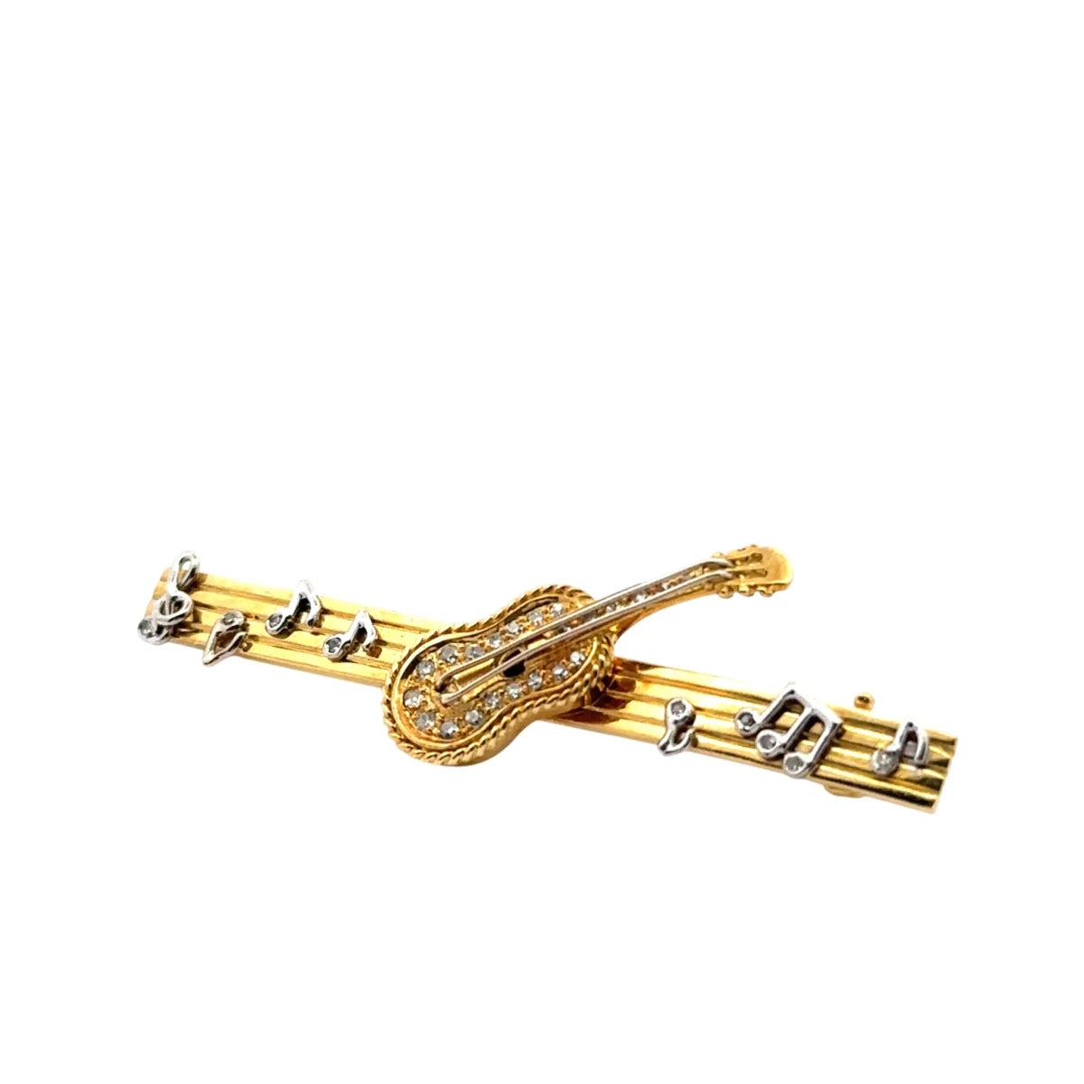 Broche Guitare en or blanc, or jaune et diamants - Castafiore