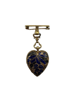 Broche Médaillon Coeur en Or Jaune, émail et Diamants - Castafiore
