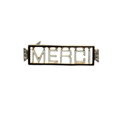 Broche 'Merci" en or jaune 18K et platine, émaillée, encadrée de diamants. - Castafiore