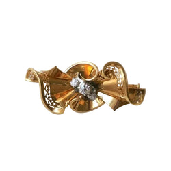 Broche Noeud Années 50 Diamants Or Rose - Castafiore