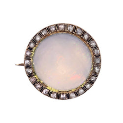 Broche opale diamants émail noir - Castafiore