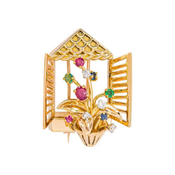 Broche Or rose Rubis - Castafiore