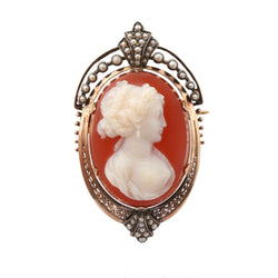 Broche Pendentif en or jaune, argent, agate et perles - Castafiore