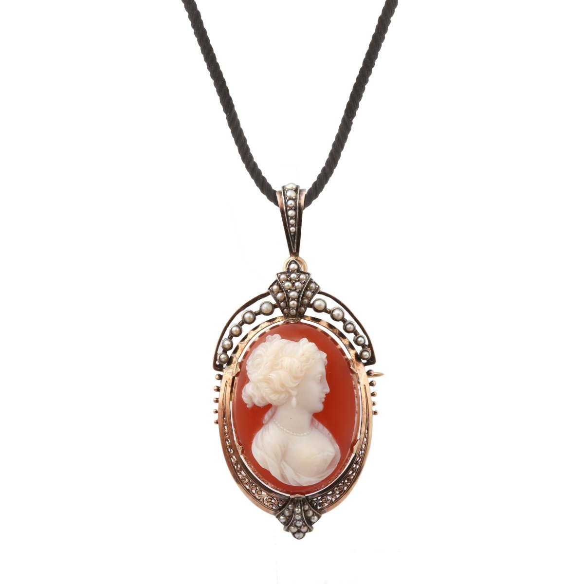 Broche Pendentif en or jaune, argent, agate et perles - Castafiore