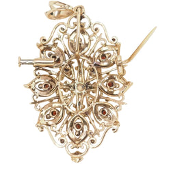 Broche pendentif en or jaune, emeraude et perles de culture - Castafiore