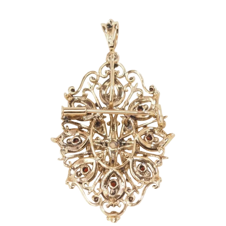 Broche pendentif en or jaune, emeraude et perles de culture - Castafiore